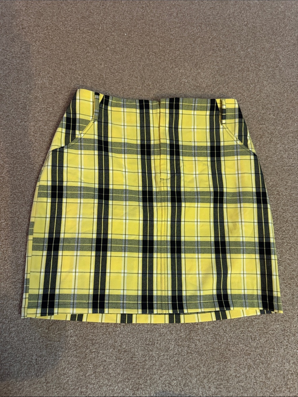 Hollister Yellow Plaid Mini Skirt with Black Stripes
